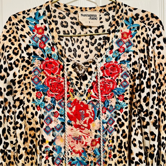 Savanna Jane Leopard Embroidered Boho Blouse - Picture 4 of 13